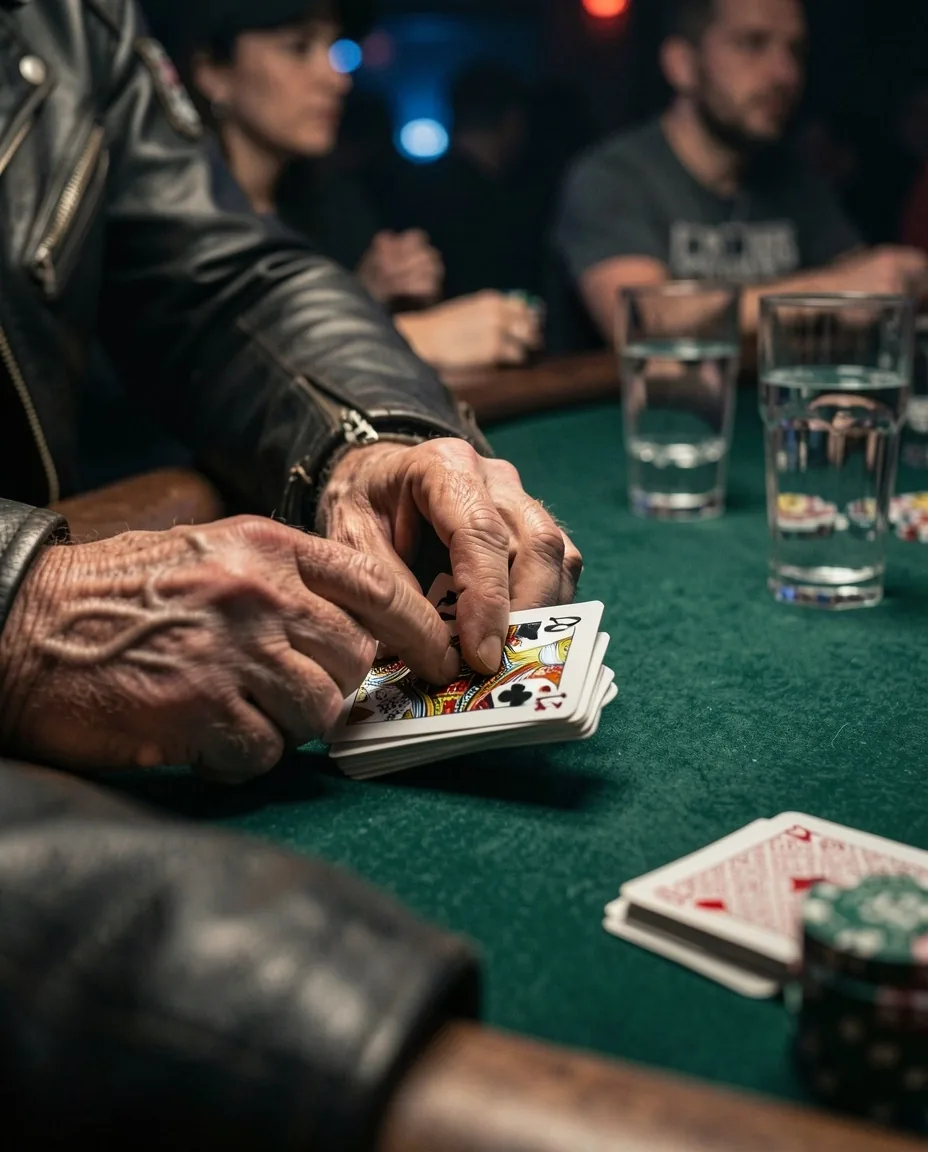 Mains de joueur distribuant les cartes