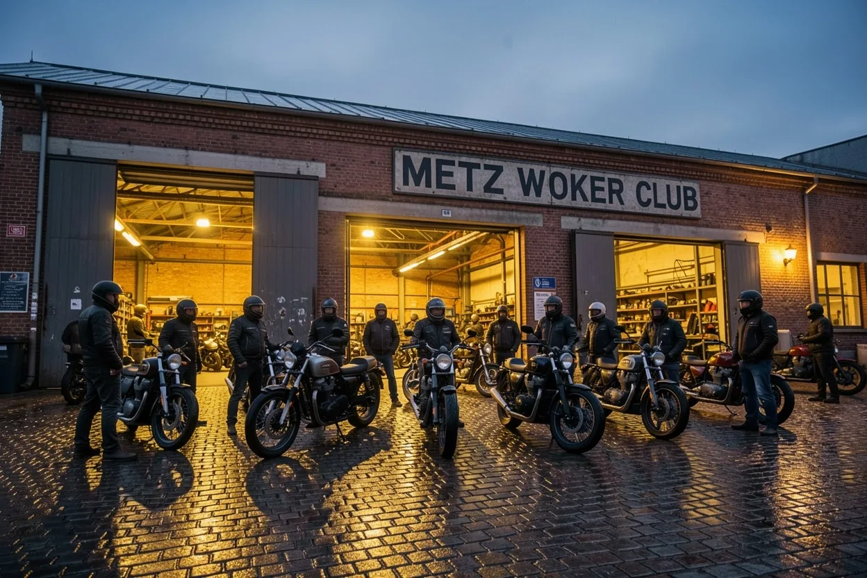 Rassemblement de motards devant le garage à Metz