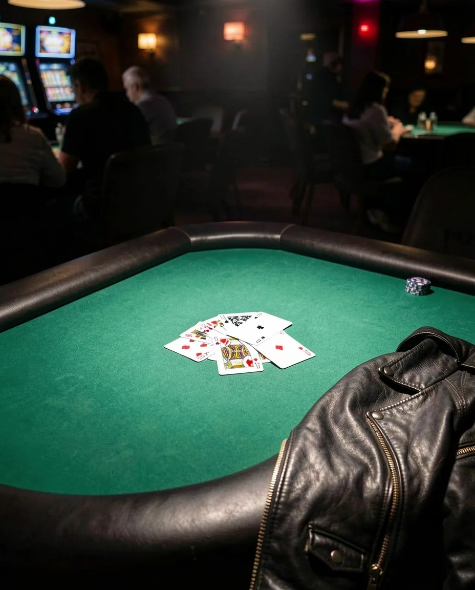Table de poker ovale et jetons de jeu