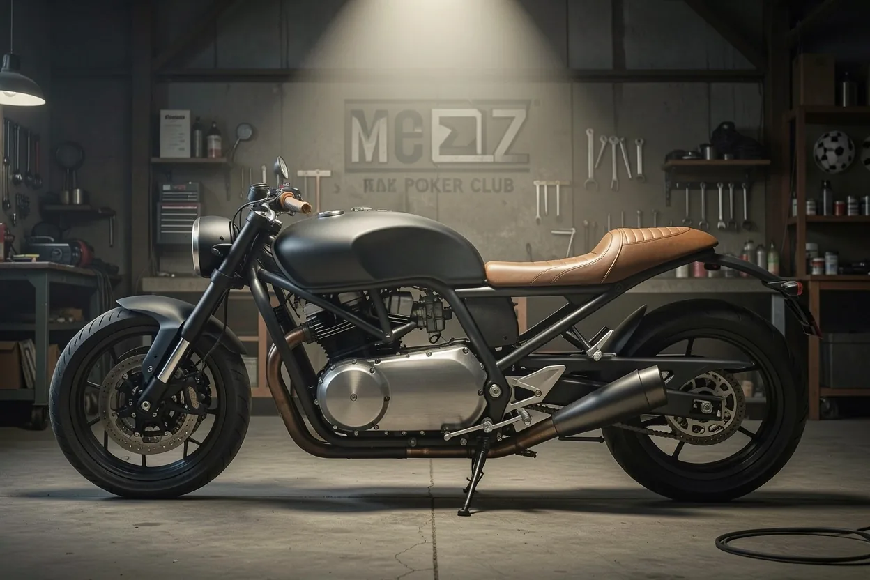 Moto customisée dans l'atelier La Véloriua
